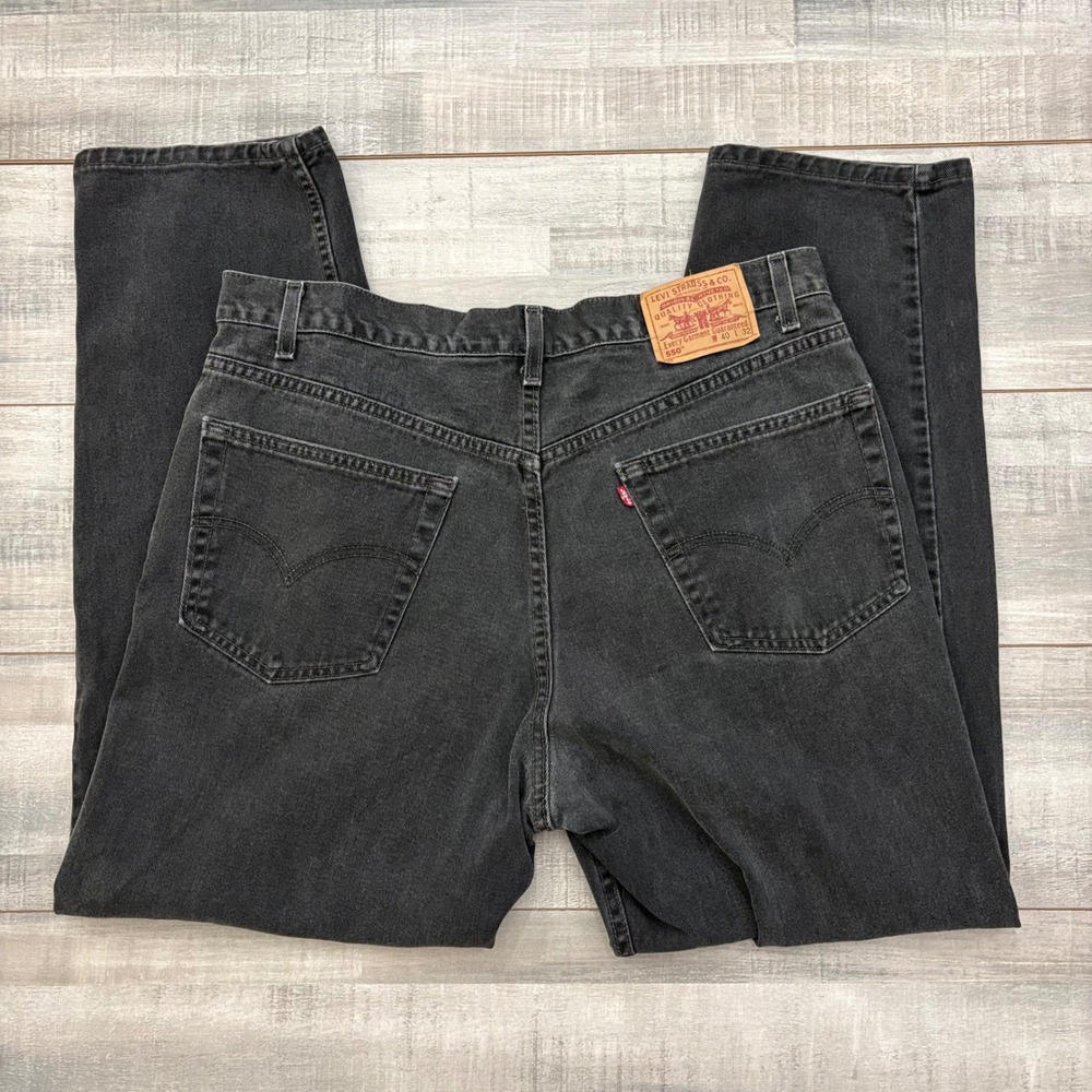 Vintage Levis 550 Jeans Mens 40x32 Black Relaxed Fit Tapered Leg Denim 90s
